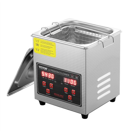 VEVOR Nettoyeur à Ultrasons 2L en Acier Inoxydable Bac Ultrasons Numérique avec Chauffage Temps et Température Réglables Apparei