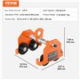 VEVOR Chariot Porte-palan Capacité de Charge 0,5 T Chariot à Poutre de Poussée Largeur Réglable 63,5-203,2 mm Chariot à Palan de
