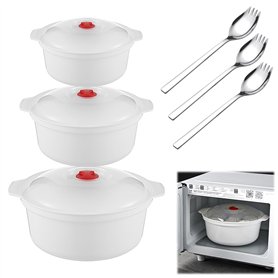 HEKOBAG 3 Pièces Cuiseur Vapeur Micro-Ondes avec Couvercle 2400/1600/900ml Cuiseur Vapeur Micro-Ondes pour Cuisine de Cuisson Va