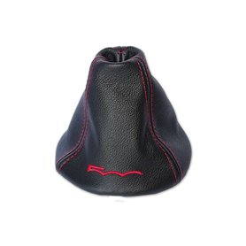 The Tuning-Shop Compatible avec Soufflet de Levier de Vitesse pour Fiat 500 2007-2018 Cuir Noir avec Coutures et Broderies Rouge