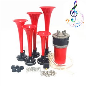 YIYIDA Klaxon de voiture Klaxon de musique 12V corne de musique Klaxon de navire Trompette à cinq tubes Dixie 160db Car Horn rou