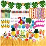 107 Pcs Hawaïenne Luau Table Jupe Set de Décoration，Kit de Décoration de Fête Hawaïenne，Décorations de Fête Hawaïennes，Couronne，