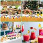 107 Pcs Hawaïenne Luau Table Jupe Set de Décoration，Kit de Décoration de Fête Hawaïenne，Décorations de Fête Hawaïennes，Couronne，