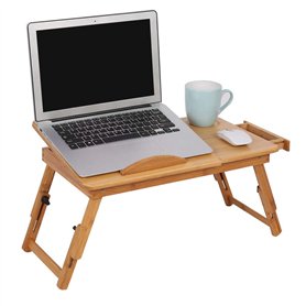 Mini table d’appoint ou bureau repliable en bois pour ordinateur portable et notebook à hauteur ajustable avec tiroir et tablett
