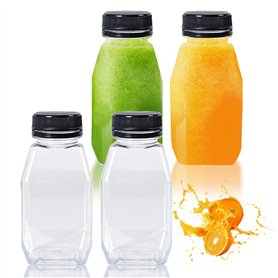 XIELBIS Lot de 4 bouteilles en plastique de 250 ml – Petite bouteille de lait avec couvercles
