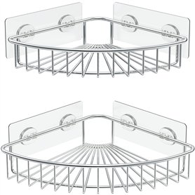 HEETA Lot de 2 paniers de douche d'angle muraux adhésifs en acier inoxydable SUS304 sans perçage Argenté