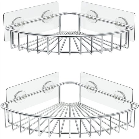 HEETA Lot de 2 paniers de douche d'angle muraux adhésifs en acier inoxydable SUS304 sans perçage Argenté