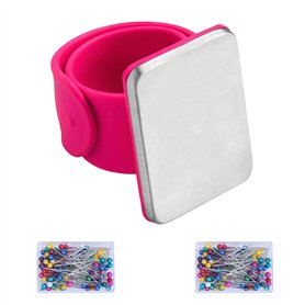 LAITER 1 Pcs Porte Magnétique avec Bracelet Claquer et 200 Pcs Epingles à Tête en Verre Multicolore Coussin Aimanté à Aiguilles