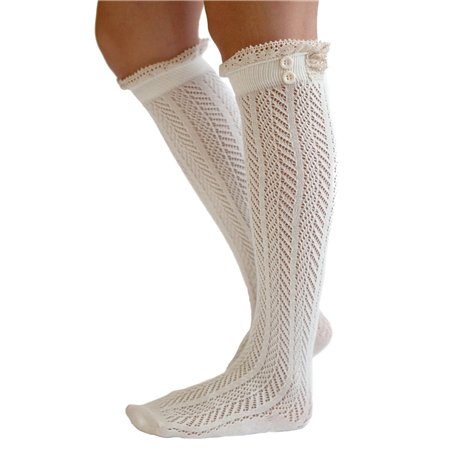 Modern Boho Chaussettes à boutons avec bordure en dentelle
