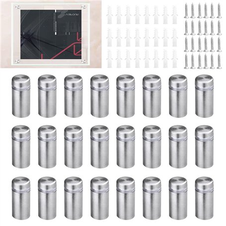 YAANBUNB 24 Kits Entretoise Vis Déco Entretoise Murale 26mm Entretoise Verre Acier Inoxydable Publicité Vis Entretoise Fixation