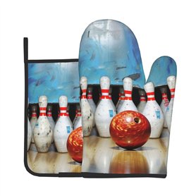 Lot de 2 maniques et maniques imprimées Bowling – Tissu résistant à la chaleur et imperméable – Idéal pour la cuisine