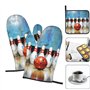 Lot de 3 maniques et maniques imprimées Bowling – Tissu résistant à la chaleur et imperméable – Idéal pour la cuisine, la pâtiss
