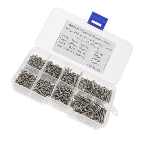 Creative-Idea 800pcs Vis Autotaraudeuses M2 en Acier Inoxydable T¨ºte Plate Assortiment