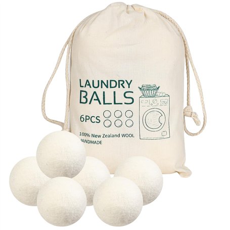 Lot de 6 balles de séchage réutilisables en laine de mouton - Pour sèche-linge - Adoucissant naturel - Avec sac de rangement