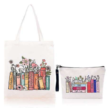 Lot de 2 sacs en tissu imprimé - Sac cadeau et trousse de maquillage pour femme - Sac fourre-tout en toile - Trousse de maquilla