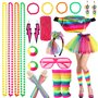 Ensemble D'accessoires pour Femmes des Années 80，23 Pcs Costumes de Fête Néon pour Filles，Costume Néon des Années 80 avec sac Ba