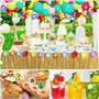 Frasheng 159 Pcs Hawaïenne Luau Table Jupe Set de Décoration,Fleurs Hawaïennes Guirlandes de Luau Bannières Cake Topper Palmier 