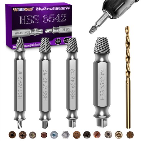 5 Pièces kit Extracteur de Vis Cassée