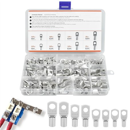 PEALOVCOM 130 PCS Cosses Electriques a Sertir Kit Cosses Electriques pour Voiture Cosses Electriques a Sertir Plate Connecteurs