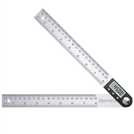 Neoteck Angle Finder Numérique 200mm/8 pouces 0-360° Règle Inclinométrique Numérique Rapporteur en Acier Inoxydable Inclinomètre