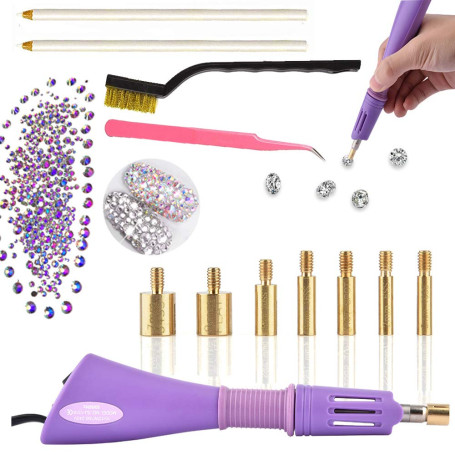 Hotfix Applicateur de strass thermocollants Avec 7 embouts de tailles différentes