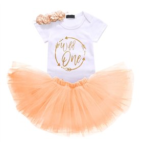 IWEMEK Nouveau-né Bébé Enfants Bambin Filles 1er / 2ème anniversaire Princesse Bowknot Ensemble de 3PCs Barboteuse + Jupe Tutu +