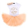 IWEMEK Nouveau-né Bébé Enfants Bambin Filles 1er / 2ème anniversaire Princesse Bowknot Ensemble de 3PCs Barboteuse + Jupe Tutu +