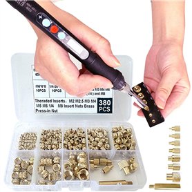 Kit d'outils d'insertion thermique - Écrous en laiton - Impression 3D - 60 W - Fer à souder numérique et 380 pièces - Inserts fi