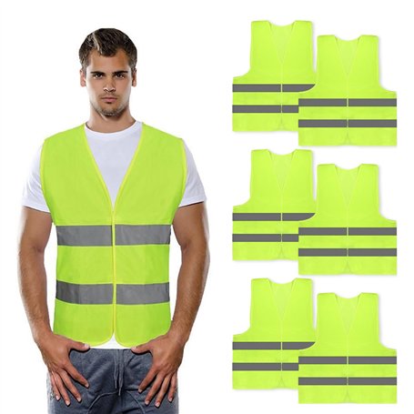 CUINIUNAID Lot de 6 gilets de sécurité pour voiture - Jaune - Réfléchissant à 360° - Lavable - Gilet de sécurité pour adultes et