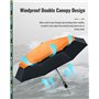 Chakipee Parapluie Pliant Compact - Parapluie Homme Automatique Resistant Vent, Parapluies Bleu de Voyage Portables, Auvent à Do