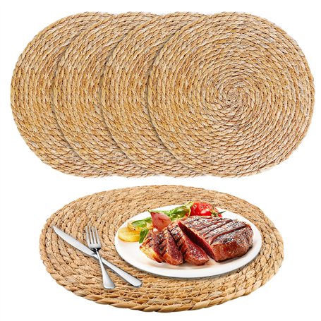 Lot de 4 sets de table ronds tressés - Ronds - 33 cm - Résistants à la chaleur - Sets de table ronds faits à la main - Sets de t