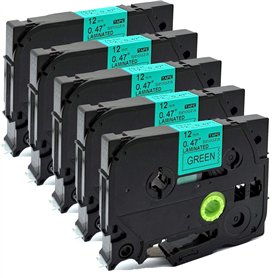 Lot de 5 cartouches de ruban adhésif plastifié compatible avec Brother P-Touch Tze Tz - 12 mm x 8 m - Par ACD.auto TZe-731 Black