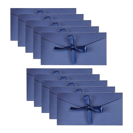 10 morceaux d'enveloppes bleu lac avec rubans