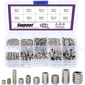Swpeet Assortiment de 350 vis à tête hexagonale en acier inoxydable