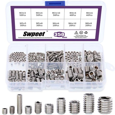 Swpeet Assortiment de 350 vis à tête hexagonale en acier inoxydable