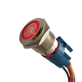 Mintice 19mm Interrupteur à Bascule Rouge LED 12V 3A Bouton Poussoir Voiture Métal Interrupteur Urgence Danger Attention Acier I