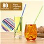 80 Pailles Réutilisables, Pailles Réutilisables avec brosse de nettoyage, pailles rayées colorées de 23 cm, adaptées aux Boisson