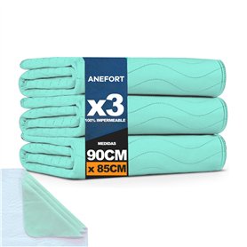 ANEFORT - Lot de 3 alèses pour lit adulte 90 x 85 cm lavables avec ailes - 4 couches de protection - Imperméable réutilisable ab