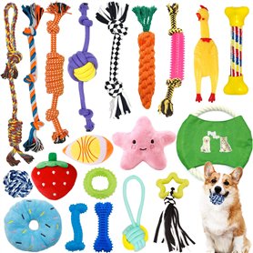20 Pièces Jouet pour Chien à Mâcher - Corde et Balle Interactives en Coton Sûr et Non Toxique - Nettoyage des Dents pour Chiot