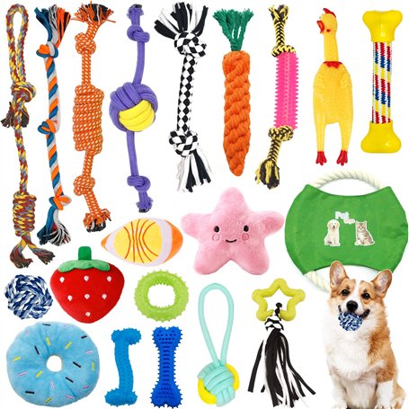 20 Pièces Jouet pour Chien à Mâcher - Corde et Balle Interactives en Coton Sûr et Non Toxique - Nettoyage des Dents pour Chiot