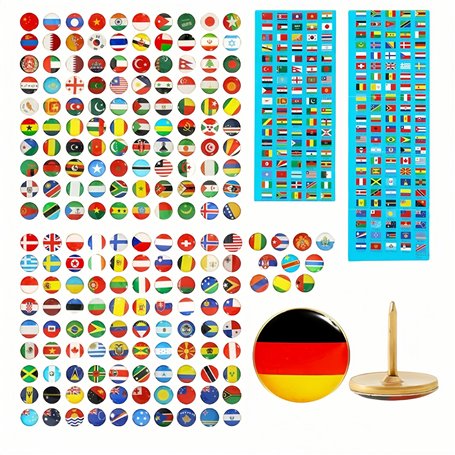 HJYDGJ Lot de 200 punaises de drapeau national pour carte du monde de voyage Drapeau national punaises avec drapeau national pun