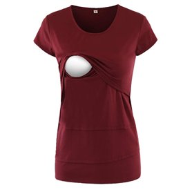 Love2Mi T-shirt d'allaitement à manches courtes pour femme enceinte - Rouge - Medium