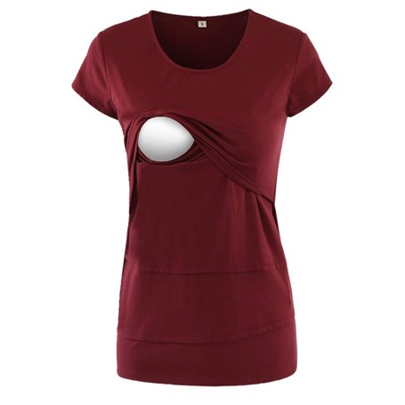 Love2Mi T-shirt d'allaitement à manches courtes pour femme enceinte - Rouge - Medium