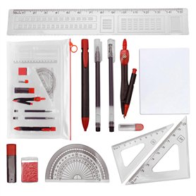 Kit de géométrie pour mathématiques - 13 pièces - Spécialement conçu pour les examens comprenant une poche zippée