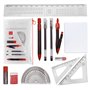 Kit de géométrie pour mathématiques - 13 pièces - Spécialement conçu pour les examens comprenant une poche zippée