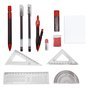 Kit de géométrie pour mathématiques - 13 pièces - Spécialement conçu pour les examens comprenant une poche zippée, une boussole,
