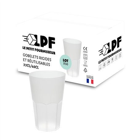LPF LE PETIT FOURNISSEUR - Lot de 50 Gobelets à cocktail réutilisables Granity 33cl (40cl à ras-bord) - Polypropylène plastique