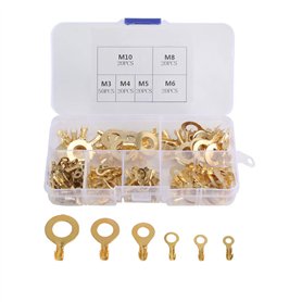 KINDPMA 150pcs Kit Cosses Electriques Ronde en Laiton Cosse à Sertir M3 M4 M5 M6 M8 M10 Cosse Batterie Bornes Cosses Electrique