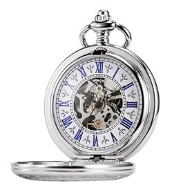 TREEWETO Montre De Poche avec Chaîne pour Hommes Femmes Rétro Mécanique Squelette Analogique À Remontage Manuel Antique Loupe Co