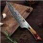 SHAN ZU Couteau de Chef Damas, Couteau de Cuisine Japonais en Acier en Poudre SG2, 20cm Couteau Japonais Forgé à la Main en 91 C
